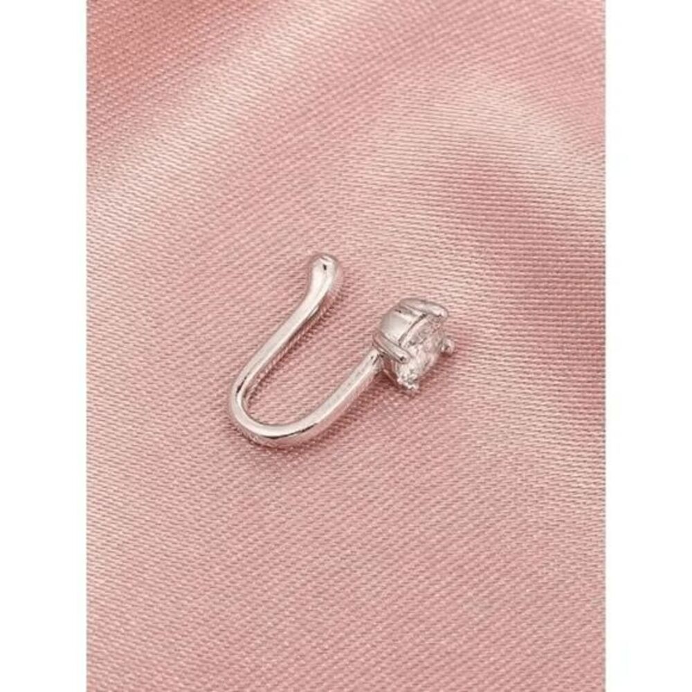 WHITE GOLD DIAMOND NOSE RING CUFF - Picture 2 of 6